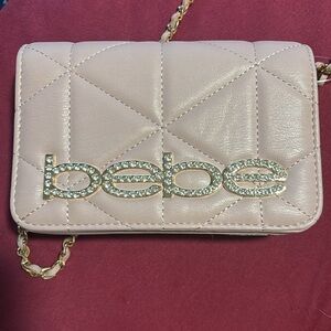 Bebe Zaza beige flap small crossbody purse